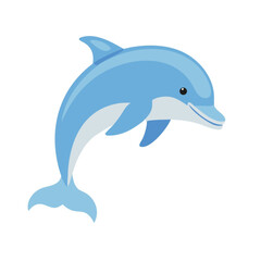 Fototapeta premium Swimming blue marine dolphin mammal cartoon vector illustration isolated on white background