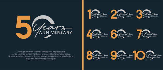 set of anniversary logo flat yellow and silver color on dark background for celebration moment