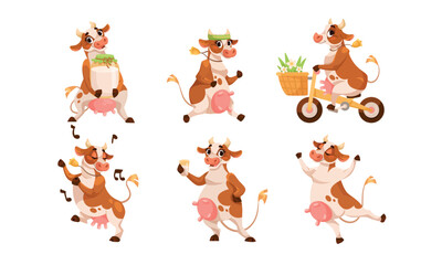 Obraz premium Delightful and Charming Cartoon Cows Engaged in Various Fun and Exciting Activities