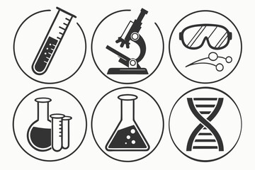 laboratory icon set sihouetteblack vector bundle