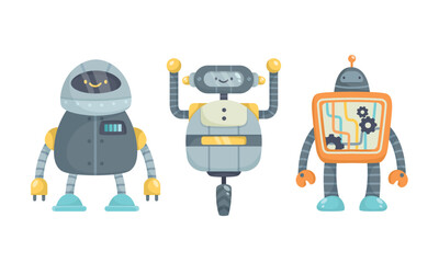 Three Vibrantly Colorful Cartoon Robots Designed in a Playful and Engaging Style