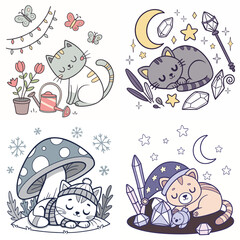 High-Quality sleeping cats Illustrations in Various Styles – SVG Bundle