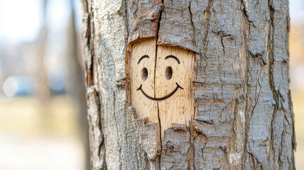A tree with a smiley face carved into it