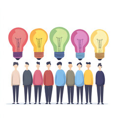 idea concept with light bulbs and cartoon humans 