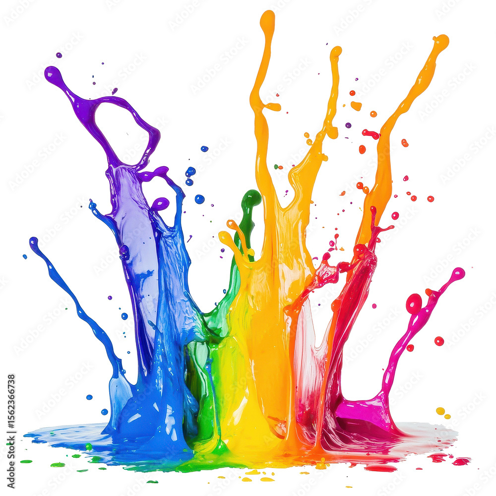 Poster Colorful paint splash creating dynamic patterns on a Transparent background, colorful paint splash isolated on PNG background