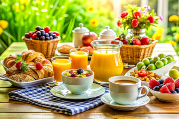 Fresh & Wholesome Breakfast Table Spread, Nutritious Morning Delights, Generative AI