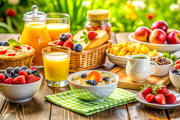 Healthy Breakfast Spread on a Sunlit Table. AI Generative