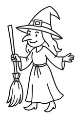 Halloween Witch Outline Design Black and White