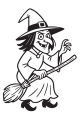 Halloween Witch Outline Design Black and White