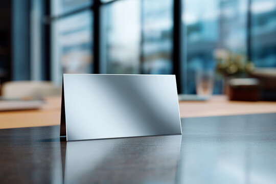 Business card centered on table, company logo only, no name