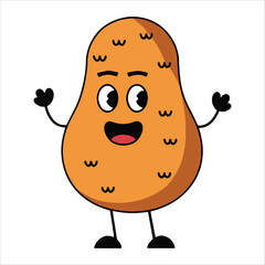 Smiling happy potato in flat cartoon style isolated on white. Friendly veggie character ideal for agricultural education and snack food logos.