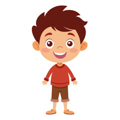 Obraz premium very happy boy, smiling brunette boy, cheerful teen boy, happy teenager, light skin boy, full body boy, full-length boy, standing teen, cartoon teen boy, young male character, white background, flat d