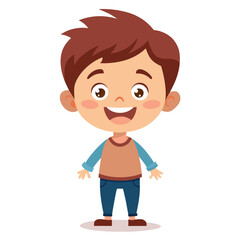 very happy boy, smiling brunette boy, cheerful teen boy, happy teenager, light skin boy, full body boy, full-length boy, standing teen, cartoon teen boy, young male character, white background, flat d