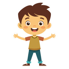 Fototapeta premium very happy boy, smiling brunette boy, cheerful teen boy, happy teenager, light skin boy, full body boy, full-length boy, standing teen, cartoon teen boy, young male character, white background, flat d
