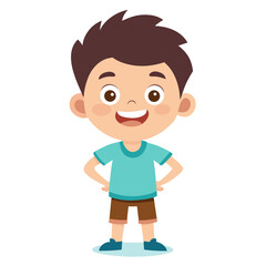 Obraz premium very happy boy, smiling brunette boy, cheerful teen boy, happy teenager, light skin boy, full body boy, full-length boy, standing teen, cartoon teen boy, young male character, white background, flat d