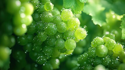 Dewy Green Grapes Vineyard Sunlight Harvest