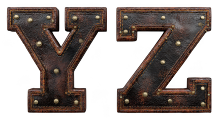 Leather letters y and z isolated on transparent background