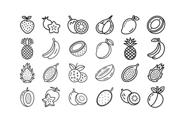 Assorted tropical fruit icons strawberry star fruit