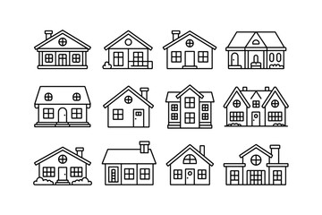 Diverse residential house outlines with varying architectural styles home building