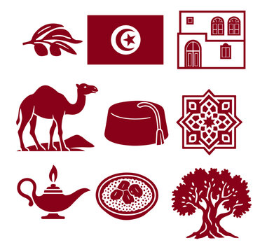 vector isolated red color tunisia traditional cultural symbols
