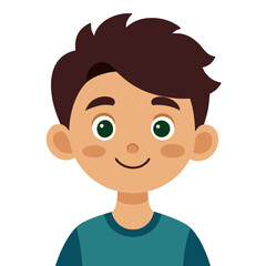 Fototapeta premium very happy boy, smiling brunette boy, cheerful teen boy, happy teenager, light skin boy, boy portrait, teen face, cartoon teen boy, young male character, white background, flat design, boy avatar, tee