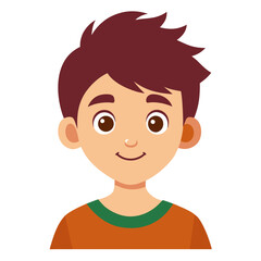 Obraz premium very happy boy, smiling brunette boy, cheerful teen boy, happy teenager, light skin boy, boy portrait, teen face, cartoon teen boy, young male character, white background, flat design, boy avatar, tee