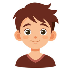 Fototapeta premium very happy boy, smiling brunette boy, cheerful teen boy, happy teenager, light skin boy, boy portrait, teen face, cartoon teen boy, young male character, white background, flat design, boy avatar, tee