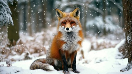 Fototapeta premium Fox in snowy forest