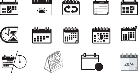 Calendar Reminder, Event Planner, Task Scheduler, Date Picker, Meeting Alert – Vector Calendar Icon Set Adobe Illustrator Artwork