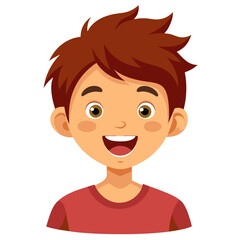 happy brunette boy, excited teen boy, smiling teenager, cheerful boy, light skin boy, teen portrait, boy face, cartoon teen, young male character, white background, flat design, boy avatar, teen clipa