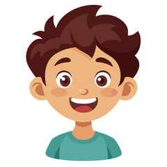 Obraz premium happy brunette boy, excited teen boy, smiling teenager, cheerful boy, light skin boy, teen portrait, boy face, cartoon teen, young male character, white background, flat design, boy avatar, teen clipa