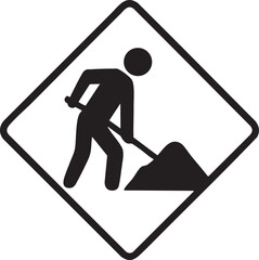 Road Work Ahead Sign Black Silhouette on White Background Construction and Maintenance Safety and Caution Symbol