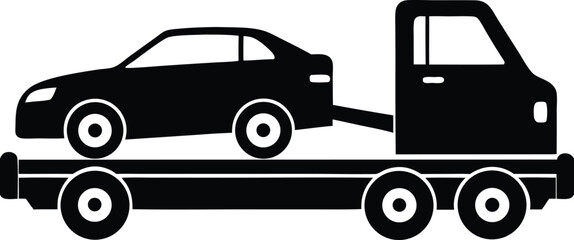 Naklejka premium Tow Truck with Car on Flatbed Vector Illustration