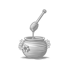 Illustration of Honey Pot with Honey Dipper