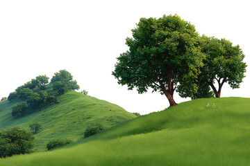 Fototapeta premium Lush green rolling hills with leafy trees nature landscape