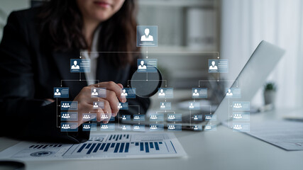 Corporate org chart and team structure show hierarchy, team, and structure for clear organization,...