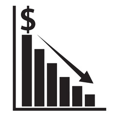 Silhouette of bar graph showing the fall of the US Dollar, decline in American currency value, economic downturn, depreciation concept — The Fall of the US Dollar