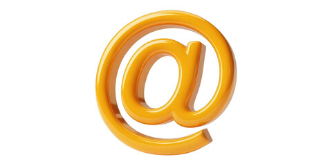 A glossy orange at symbol isolated on a black background in a rendered digital illustration style