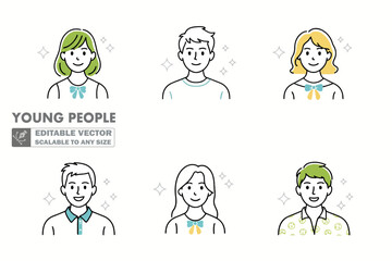 Vector illustration of diverse cartoon people avatars with modern hairstyles and casual clothing