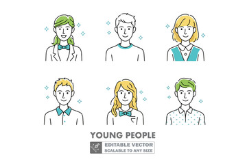 Vector illustration of diverse cartoon people avatars with modern hairstyles and casual clothing