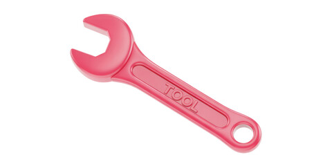 Obraz premium A pink wrench with the word tool on the handle isolated on a black background in a studio shot