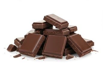 A stack of dark chocolate pieces isolated on white background