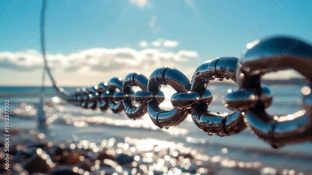 Canvas Prints a close-up view of a chain leading into the distance. the sunlight glimmers on the water, creating a