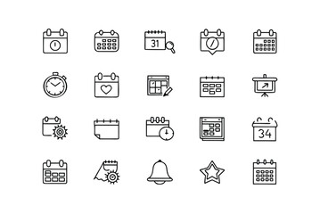 Calendar and Schedule Icons Set in Doodle Style Black Line