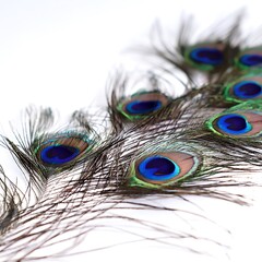 Obraz premium Peacock feathers on white background
