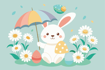 Design an Easter poster with a baby bunny holding eggs