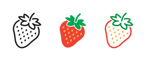 Strawberry icon set. Summer berry linear icons. Editable stroke. Flat design. Vector illustration.