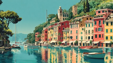 Illustration of beautiful view of Portofino, Italy. High quality