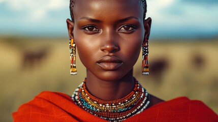 Maasai woman, jewelry, savannah, portrait, Africa