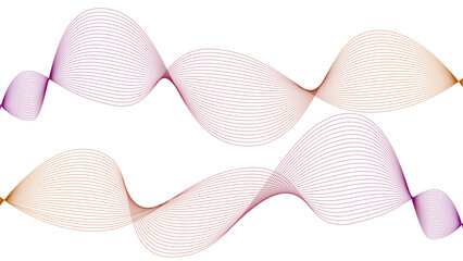 	
Vector curvy abstract line art wavy flowing dynamic colorful lines white background in concept music or sound, wave, wind, information flow	

